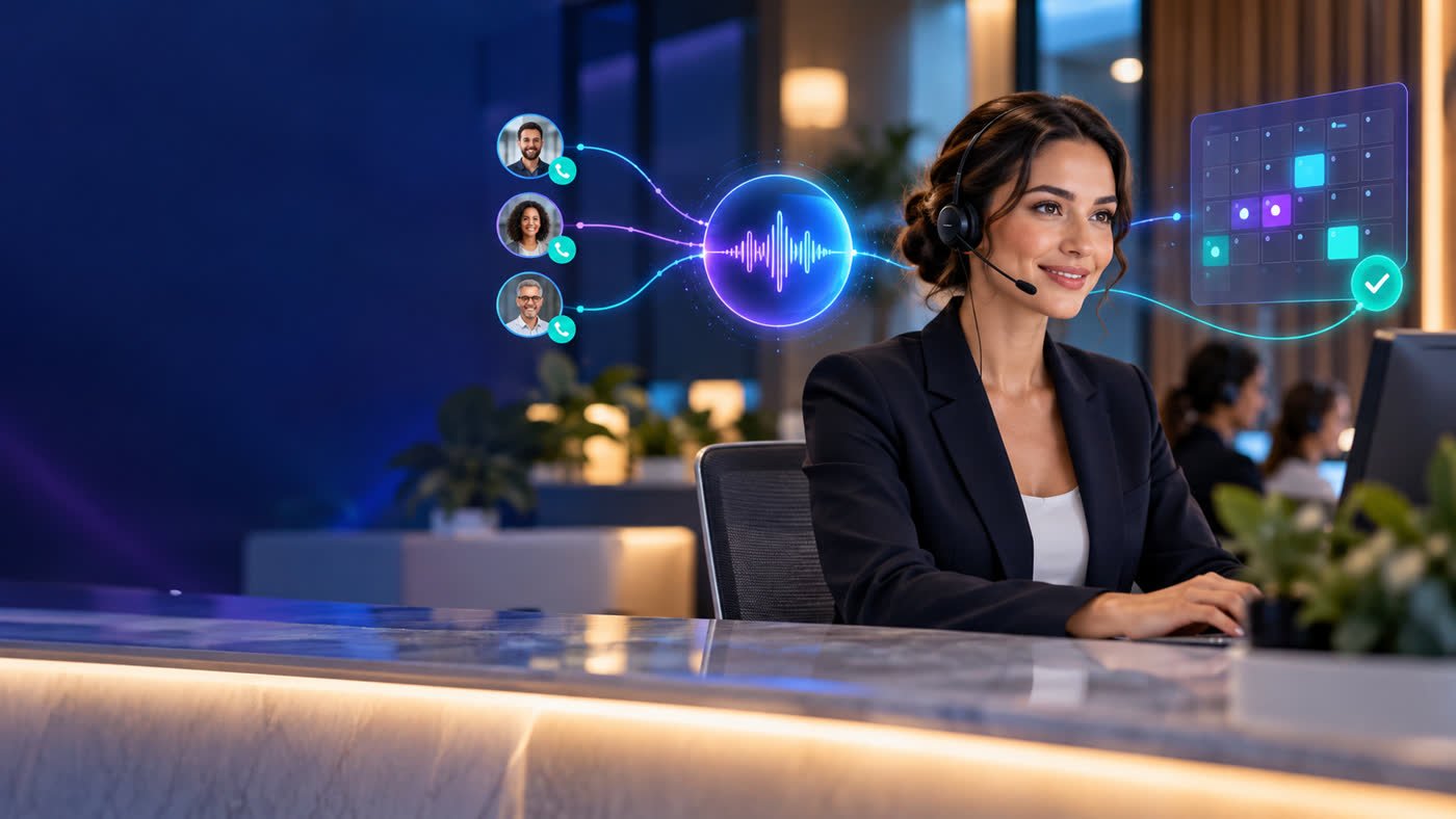 Receptionist supported by an AI voice assistant that books appointments